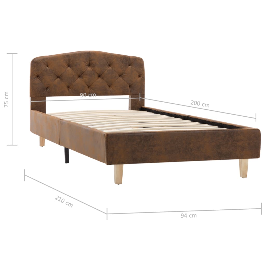 Bedframe kunstsuède bruin 90x200 cm is nu te koop bij PeponiXL, paradijselijk wonen!