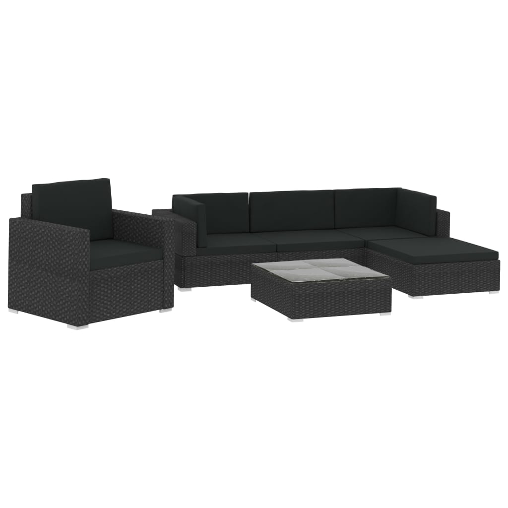 6-delige Loungeset met kussens poly rattan zwart is nu te koop bij PeponiXL, paradijselijk wonen!