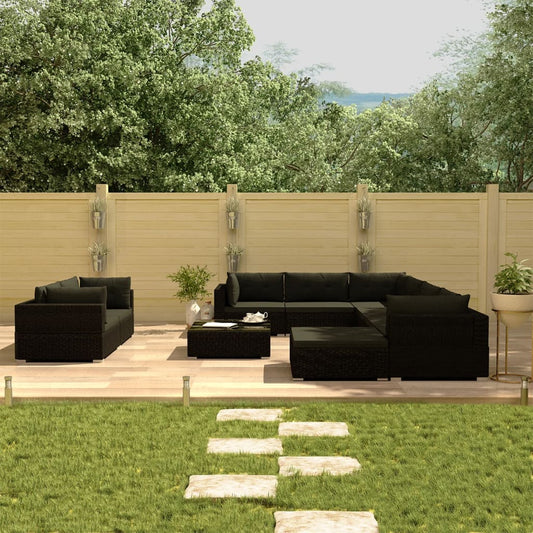 10-delige Loungeset met kussens poly rattan zwart is nu te koop bij PeponiXL, paradijselijk wonen!