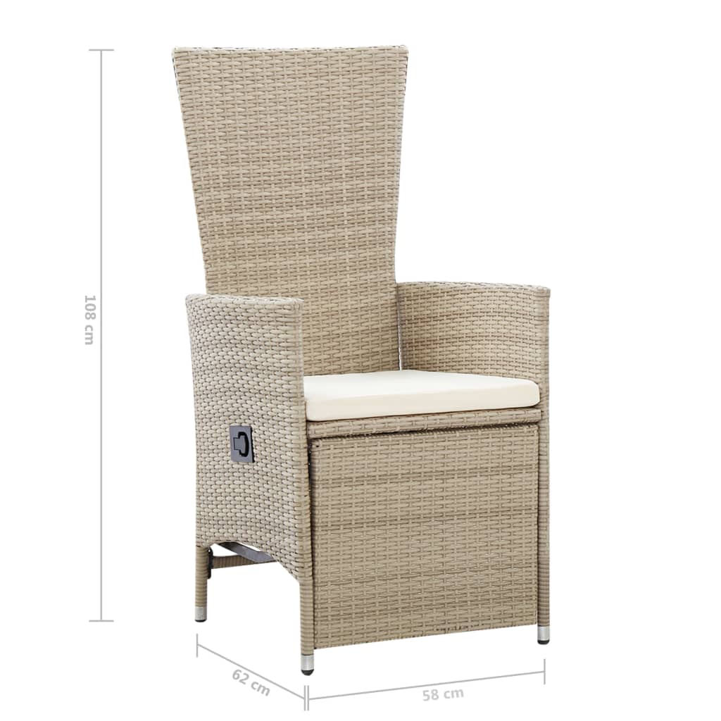 Tuinstoelen 2 st verstelbaar met kussens poly rattan beige is nu te koop bij PeponiXL, paradijselijk wonen!