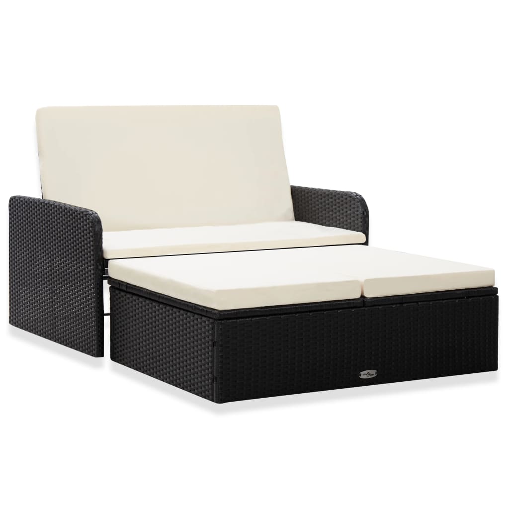 2-delige Loungeset met kussens poly rattan zwart is nu te koop bij PeponiXL, paradijselijk wonen!
