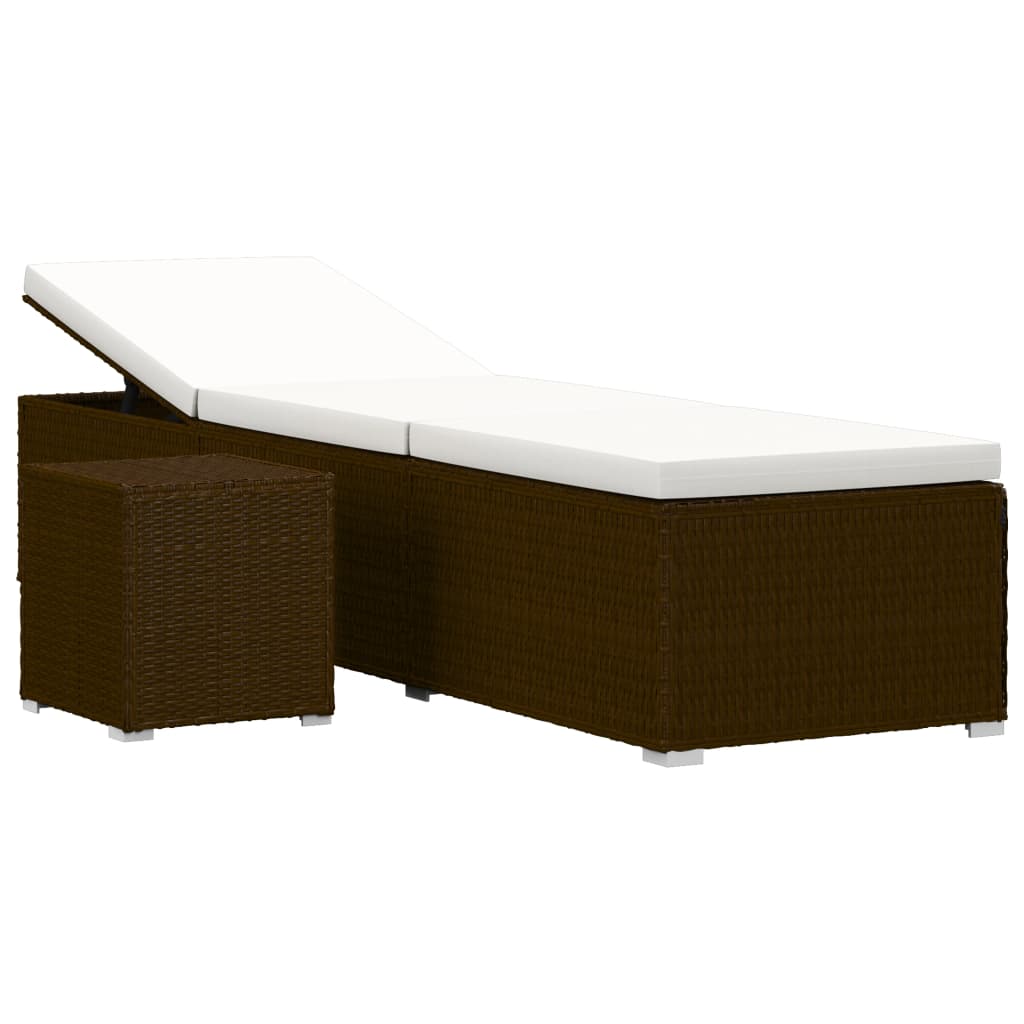 Ligbed met kussen en theetafel poly rattan bruin is nu te koop bij PeponiXL, paradijselijk wonen!