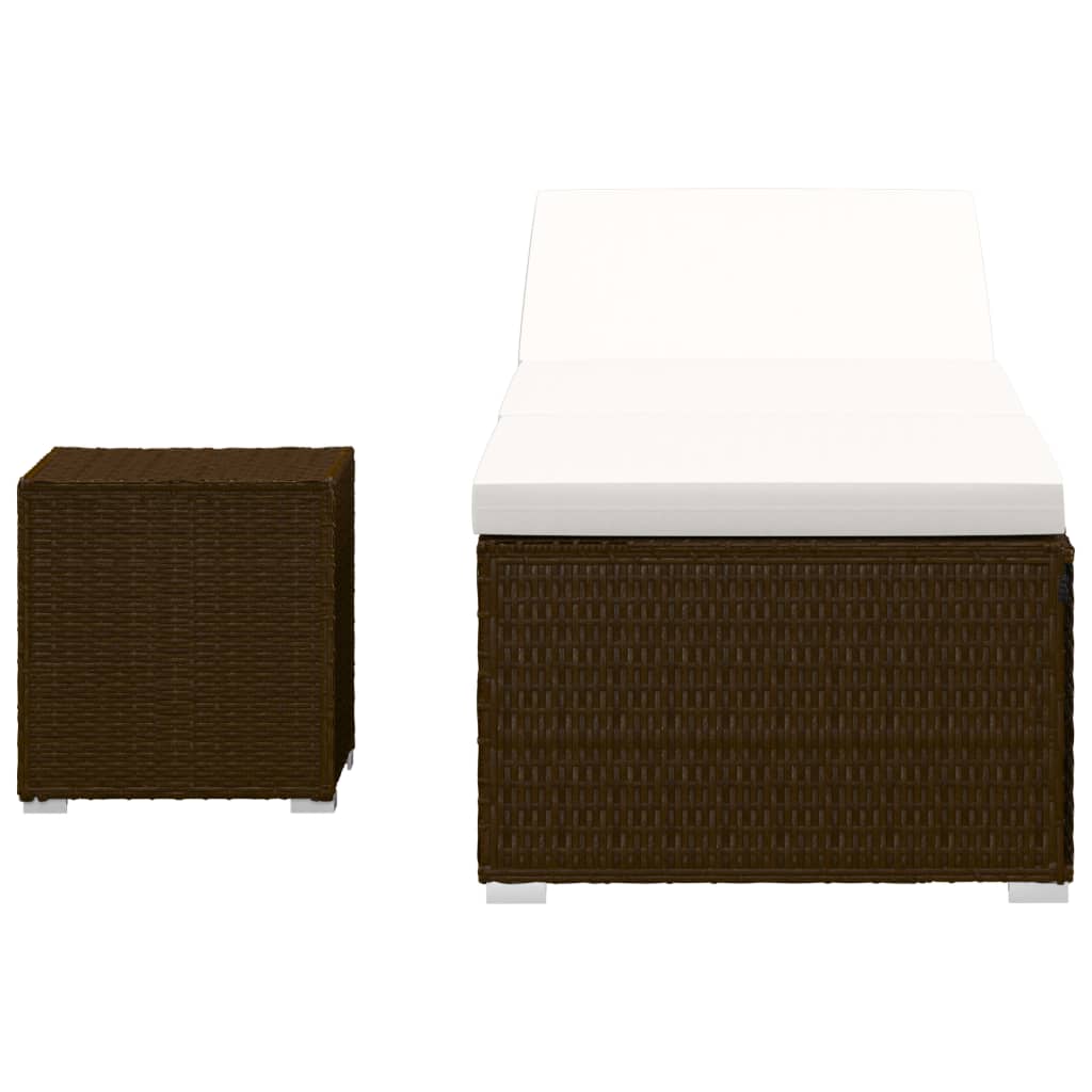 Ligbed met kussen en theetafel poly rattan bruin is nu te koop bij PeponiXL, paradijselijk wonen!