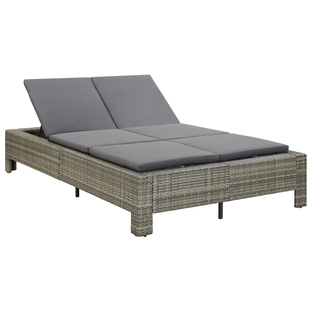 Ligbed met kussen 2-persoons poly rattan grijs is nu te koop bij PeponiXL, paradijselijk wonen!