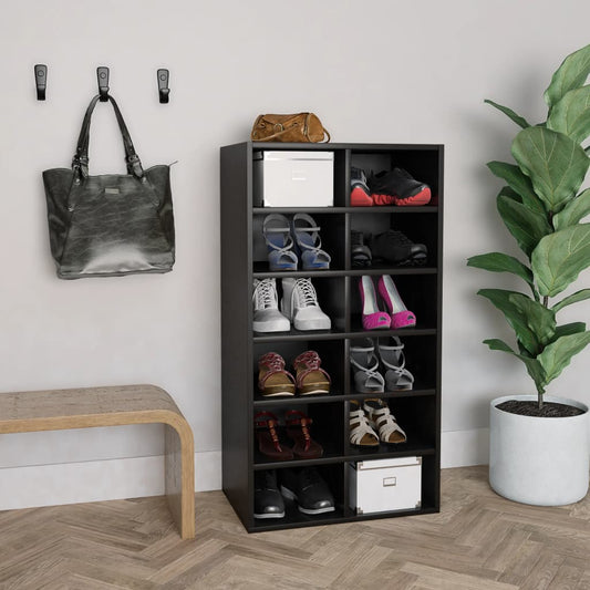 Schoenenrek 54x34x100,5 cm bewerkt hout zwart is nu te koop bij PeponiXL, paradijselijk wonen!