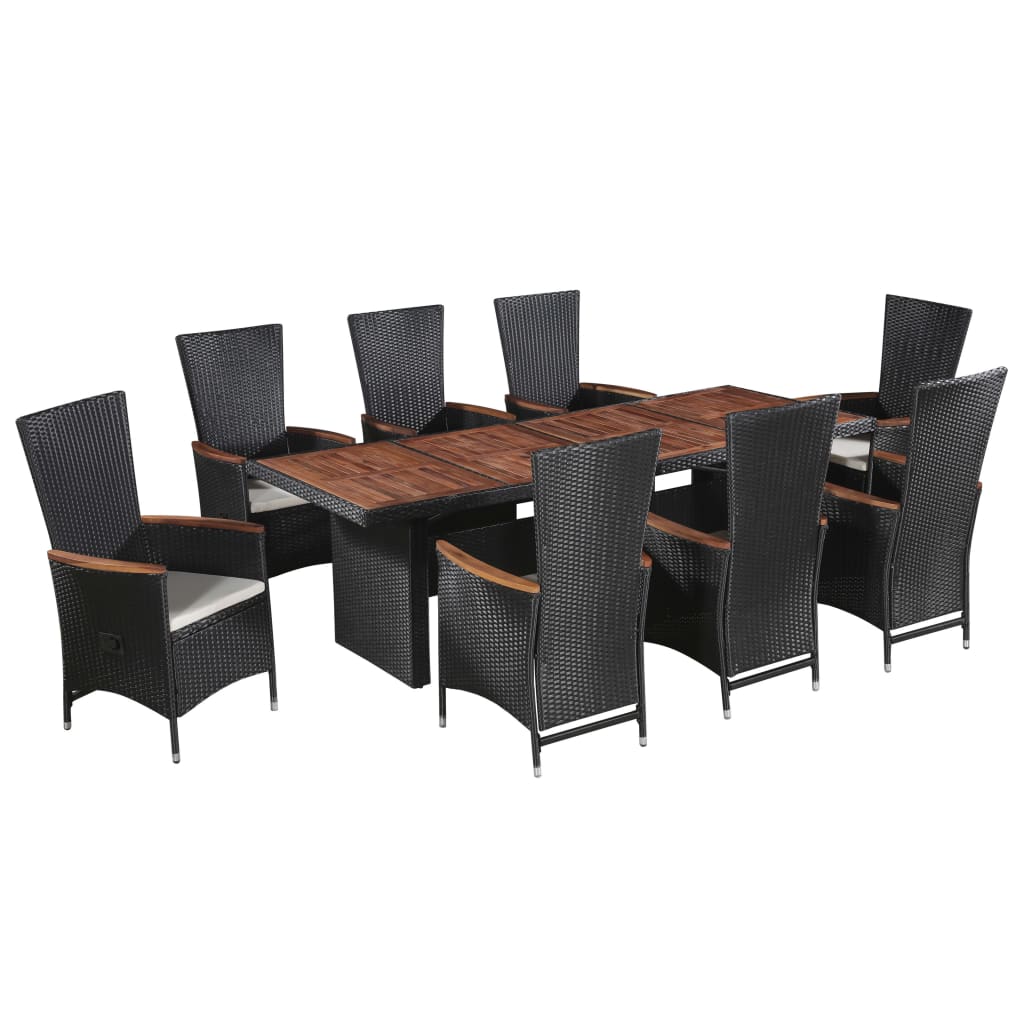9-delige Tuinset met kussens poly rattan zwart is nu te koop bij PeponiXL, paradijselijk wonen!