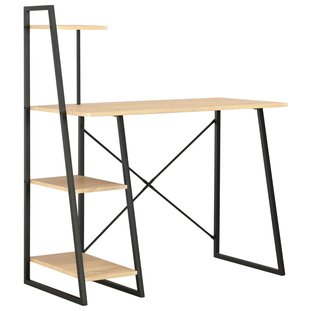 Bureau met schappen 102x50x117 cm zwart en eikenkleurig is nu te koop bij PeponiXL, paradijselijk wonen!