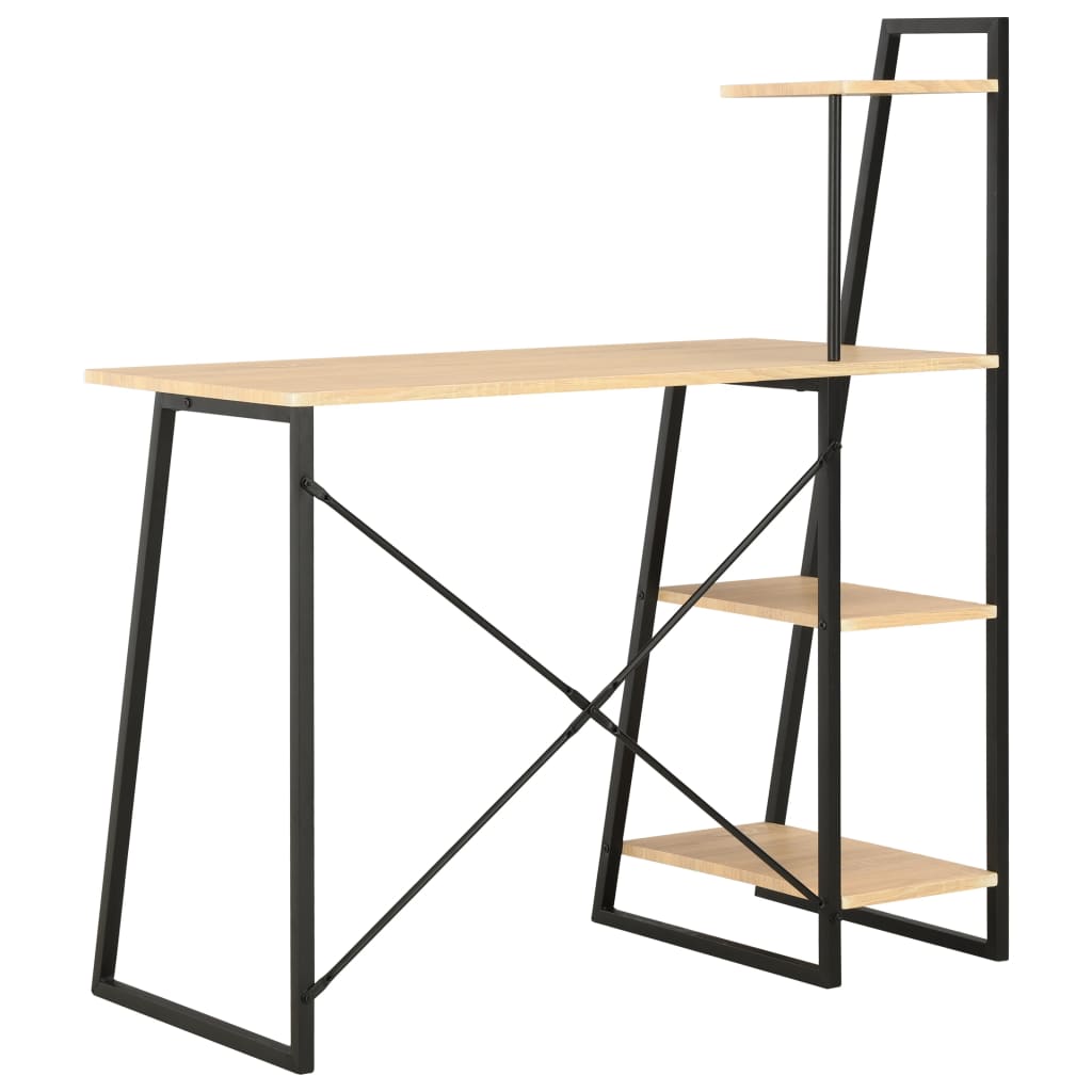 Bureau met schappen 102x50x117 cm zwart en eikenkleurig is nu te koop bij PeponiXL, paradijselijk wonen!