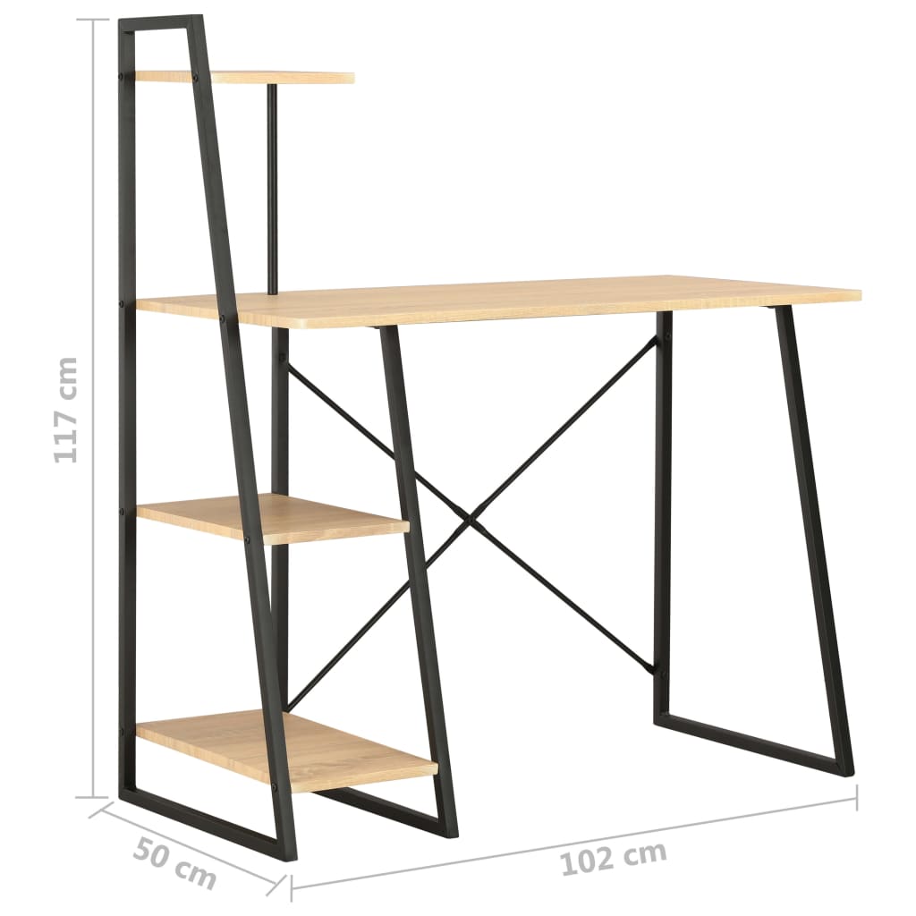 Bureau met schappen 102x50x117 cm zwart en eikenkleurig is nu te koop bij PeponiXL, paradijselijk wonen!