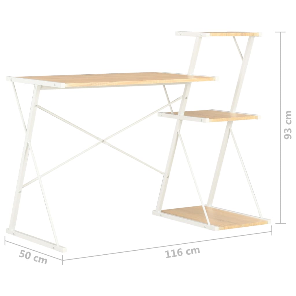 Bureau met schap 116x50x93 cm wit en eikenkleurig is nu te koop bij PeponiXL, paradijselijk wonen!