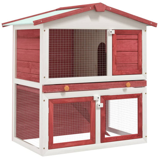 Konijnenhok voor buiten met 3 deuren hout rood is nu te koop bij PeponiXL, paradijselijk wonen!