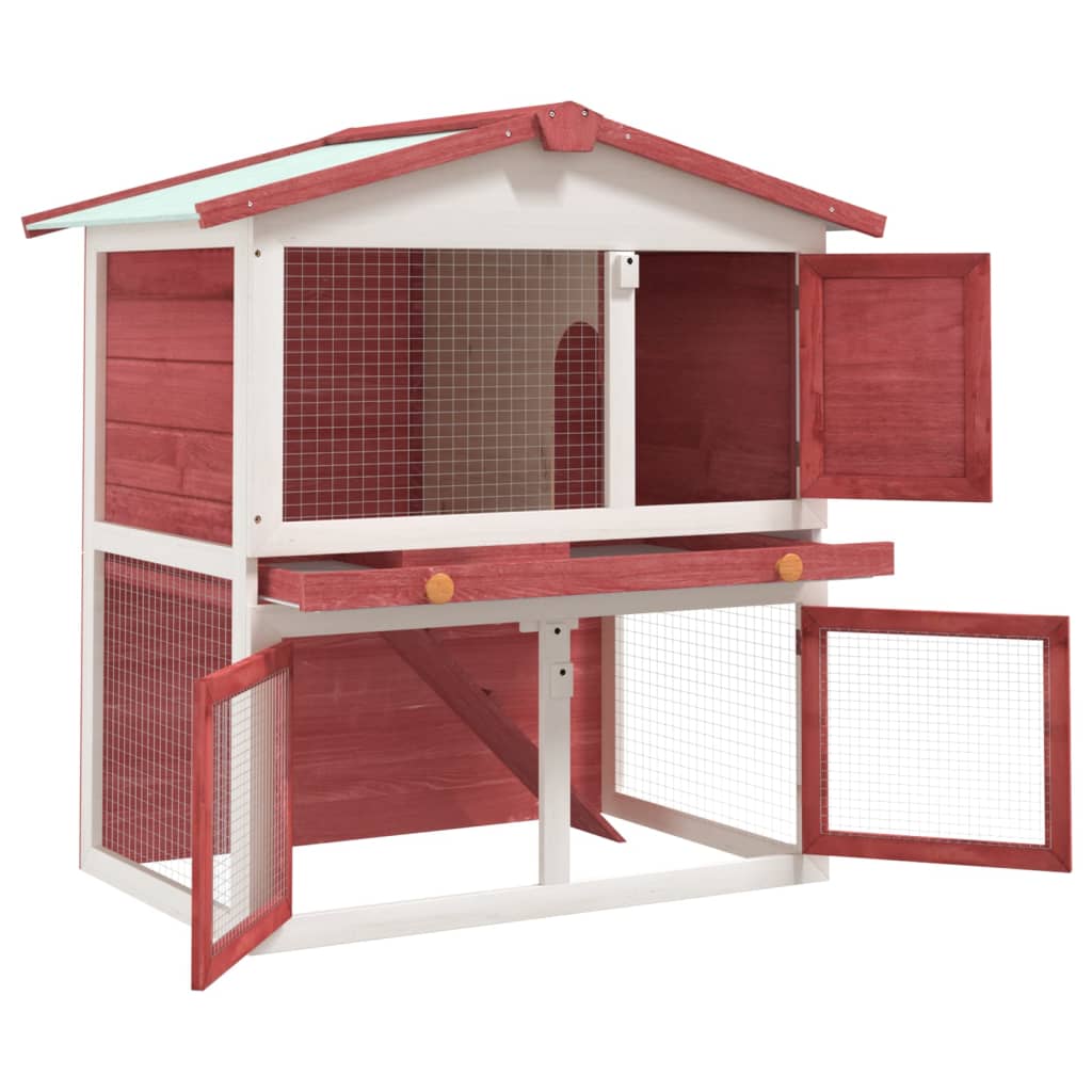 Konijnenhok voor buiten met 3 deuren hout rood is nu te koop bij PeponiXL, paradijselijk wonen!