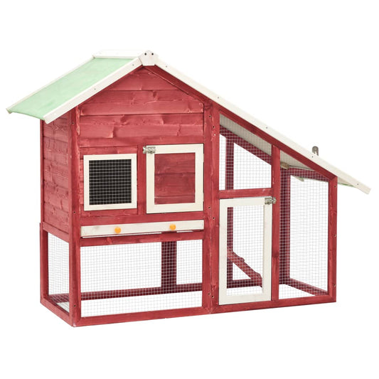 Konijnenhok 140x63x120 cm massief vurenhout rood en wit is nu te koop bij PeponiXL, paradijselijk wonen!