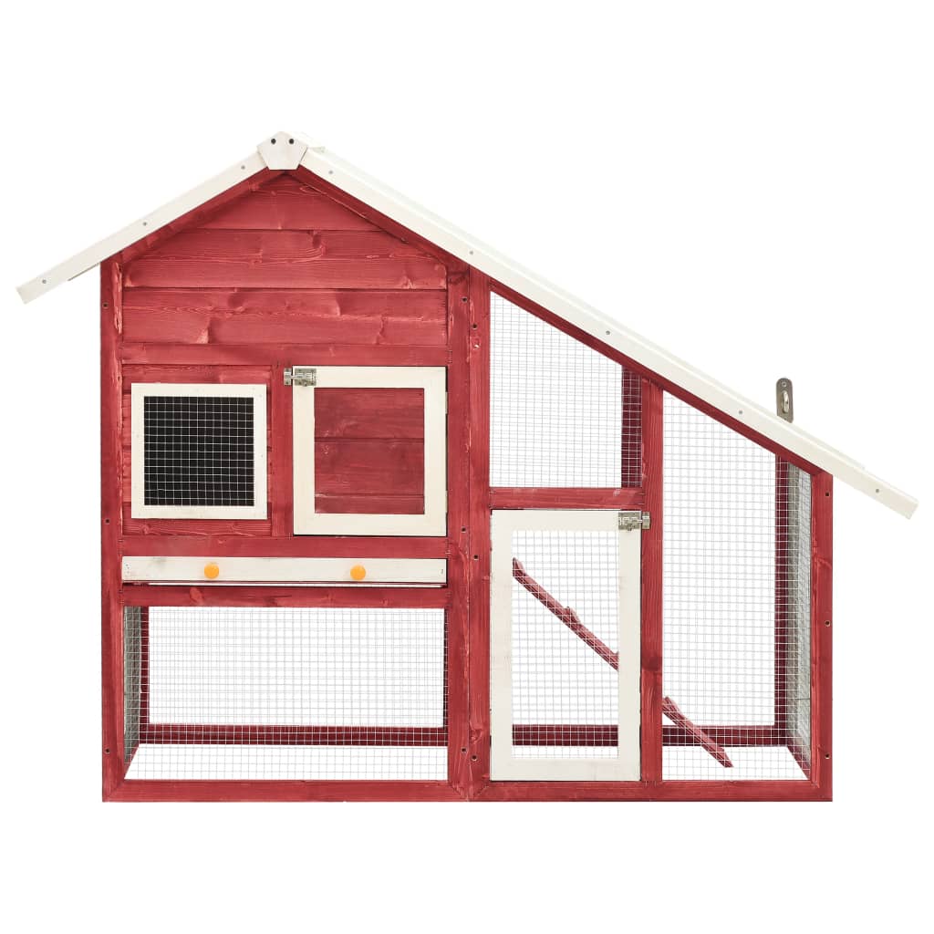 Konijnenhok 140x63x120 cm massief vurenhout rood en wit is nu te koop bij PeponiXL, paradijselijk wonen!