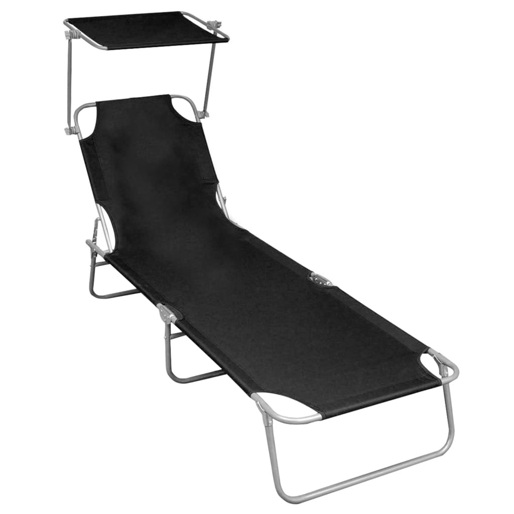 Ligbed inklapbaar met luifel aluminium zwart is nu te koop bij PeponiXL, paradijselijk wonen!