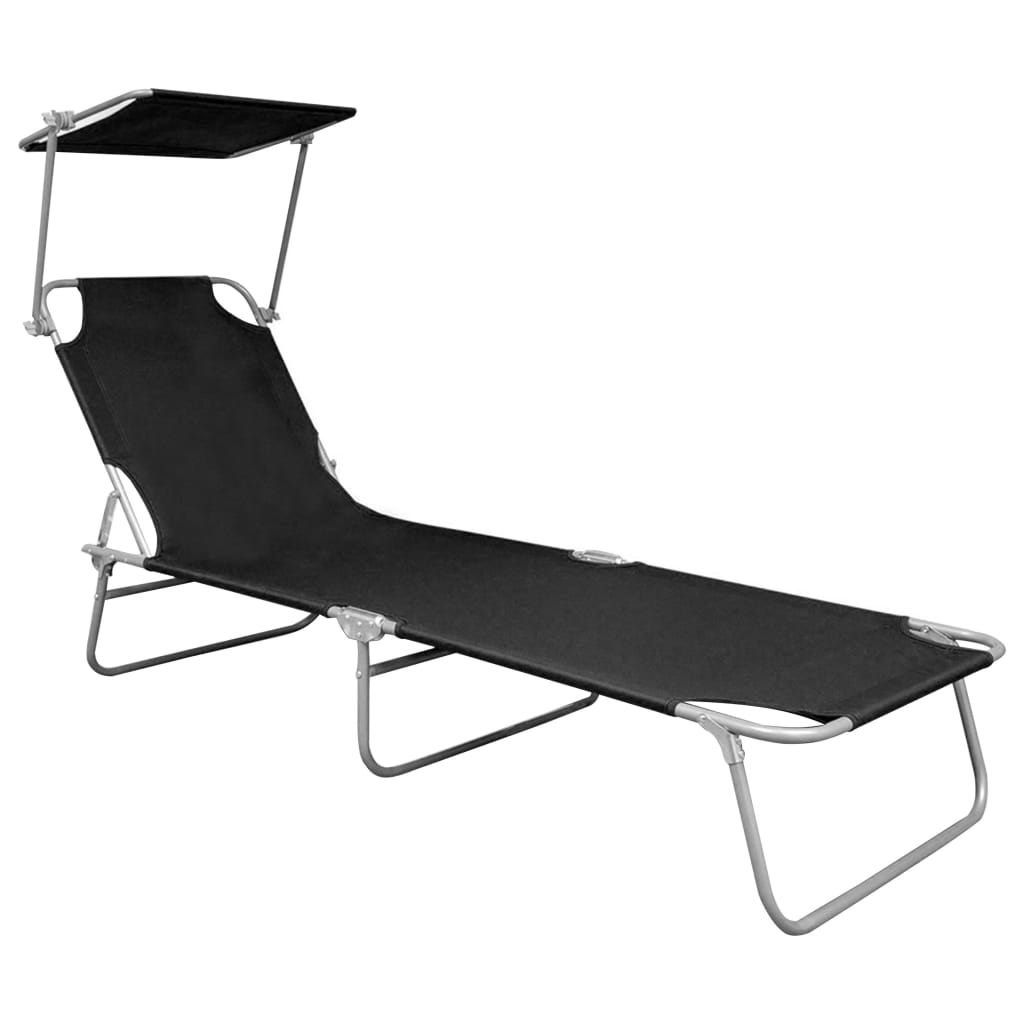 Ligbed inklapbaar met luifel aluminium zwart is nu te koop bij PeponiXL, paradijselijk wonen!