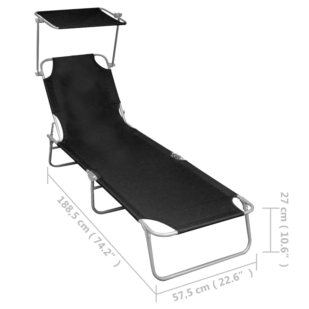 Ligbed inklapbaar met luifel aluminium zwart is nu te koop bij PeponiXL, paradijselijk wonen!