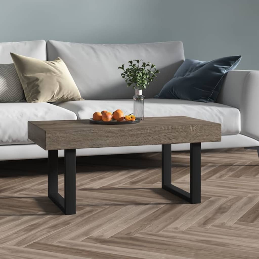 Salontafel 90x45x40 cm MDF en ijzer grijs en zwart is nu te koop bij PeponiXL, paradijselijk wonen!