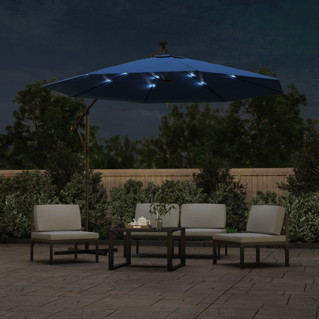 Zweefparasol met LED en stalen paal 300 cm azuurblauw is nu te koop bij PeponiXL, paradijselijk wonen!