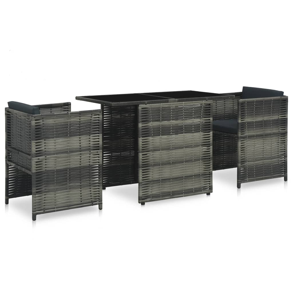 3-delige Bistroset met kussens poly rattan grijs is nu te koop bij PeponiXL, paradijselijk wonen!