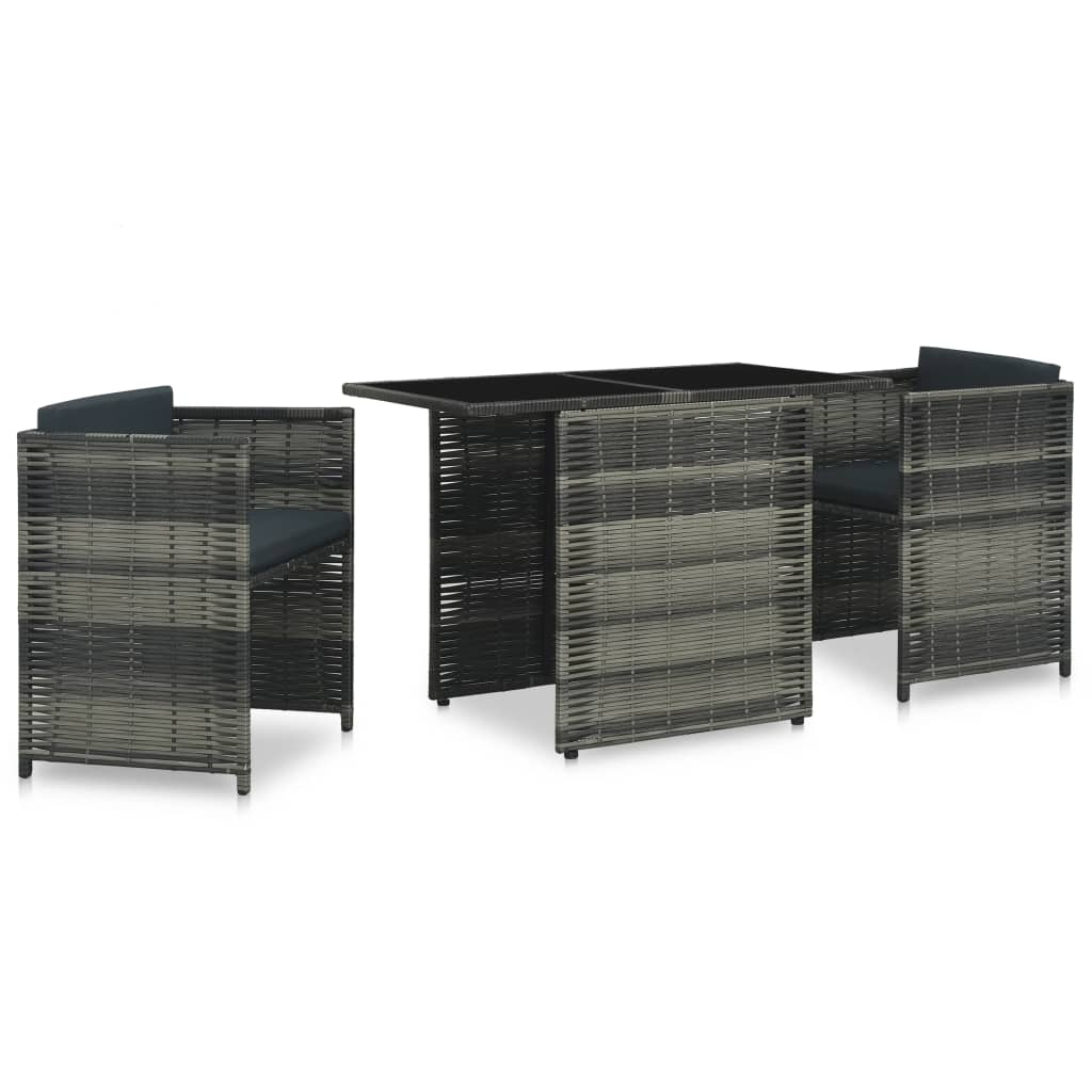 3-delige Bistroset met kussens poly rattan grijs is nu te koop bij PeponiXL, paradijselijk wonen!