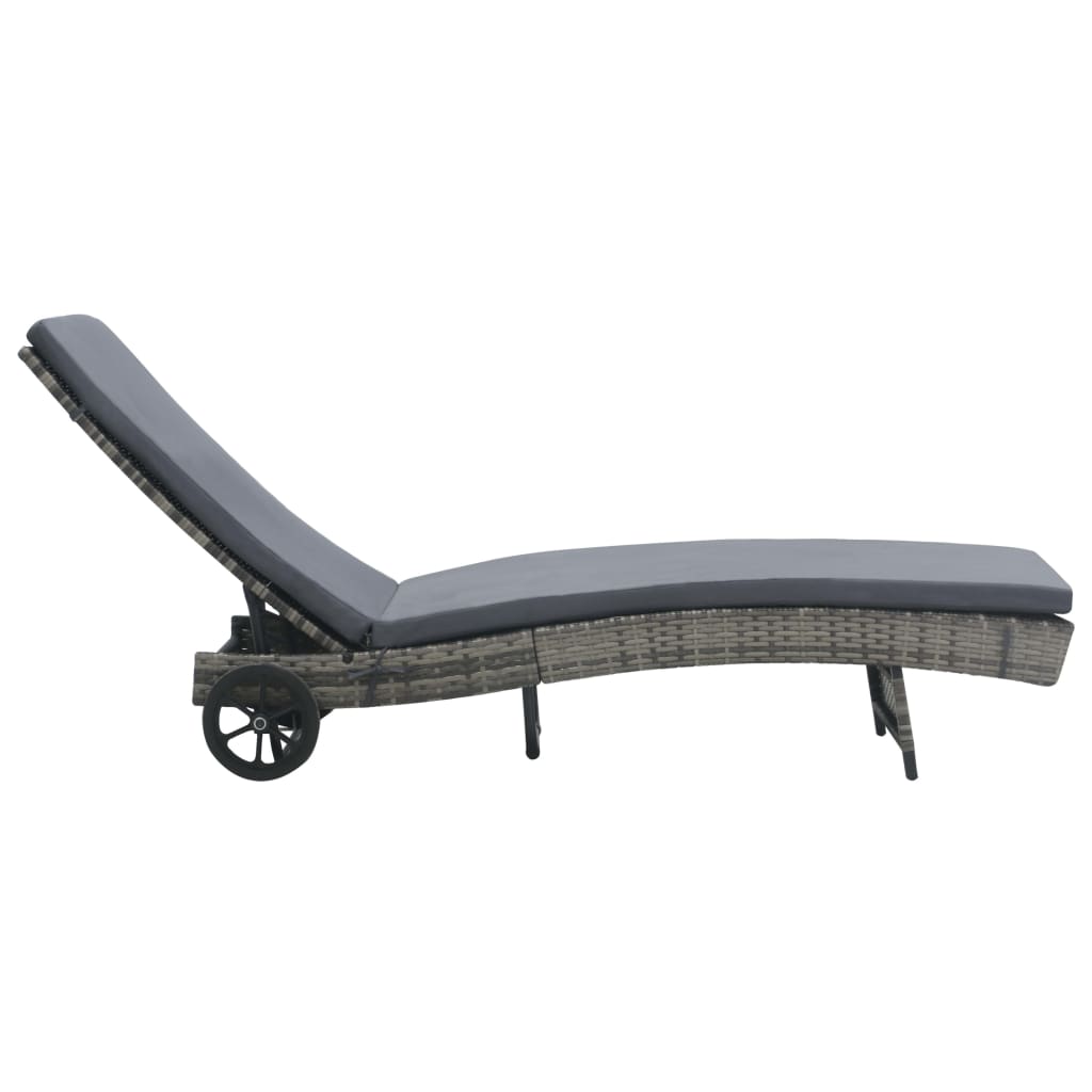 Ligbed met wielen en kussen poly rattan antraciet is nu te koop bij PeponiXL, paradijselijk wonen!
