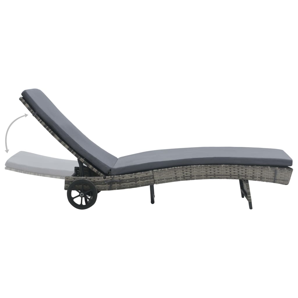 Ligbed met wielen en kussen poly rattan antraciet is nu te koop bij PeponiXL, paradijselijk wonen!