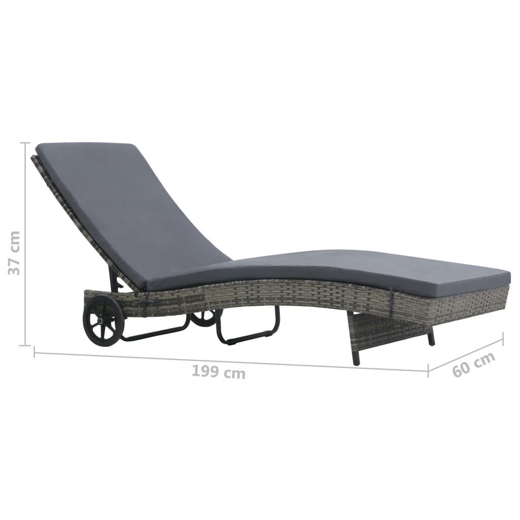 Ligbed met wielen en kussen poly rattan antraciet is nu te koop bij PeponiXL, paradijselijk wonen!