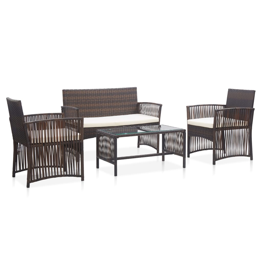 4-delige Loungeset met kussens poly rattan bruin is nu te koop bij PeponiXL, paradijselijk wonen!