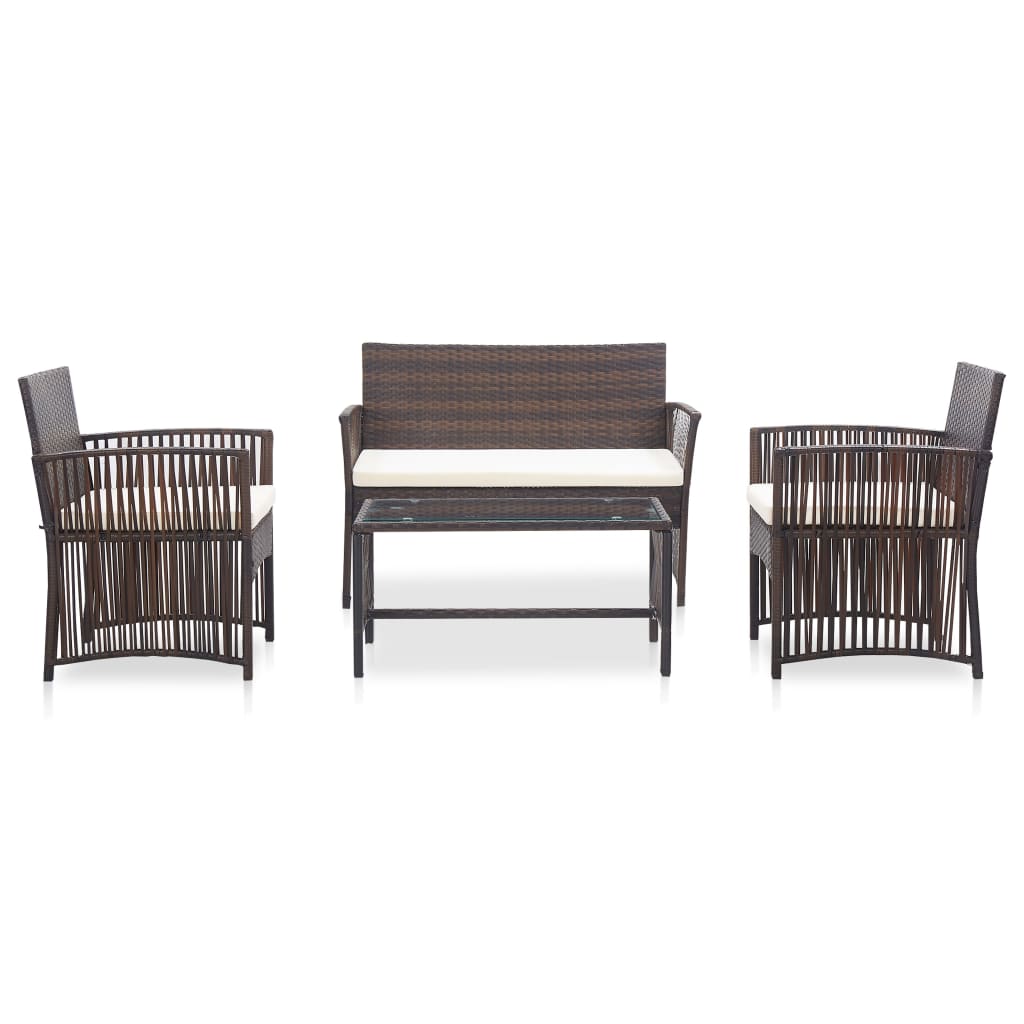 4-delige Loungeset met kussens poly rattan bruin is nu te koop bij PeponiXL, paradijselijk wonen!