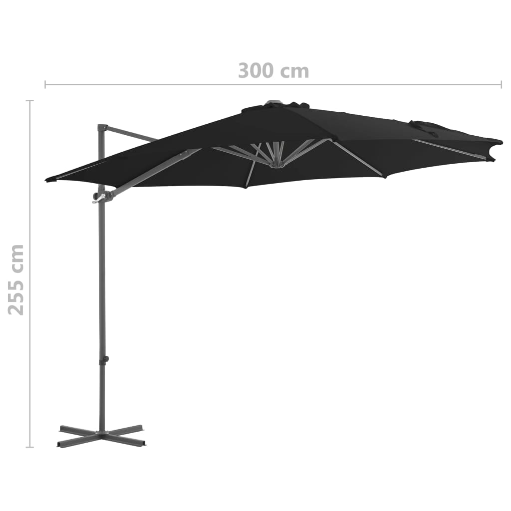Zweefparasol met stalen paal 300 cm zwart is nu te koop bij PeponiXL, paradijselijk wonen!