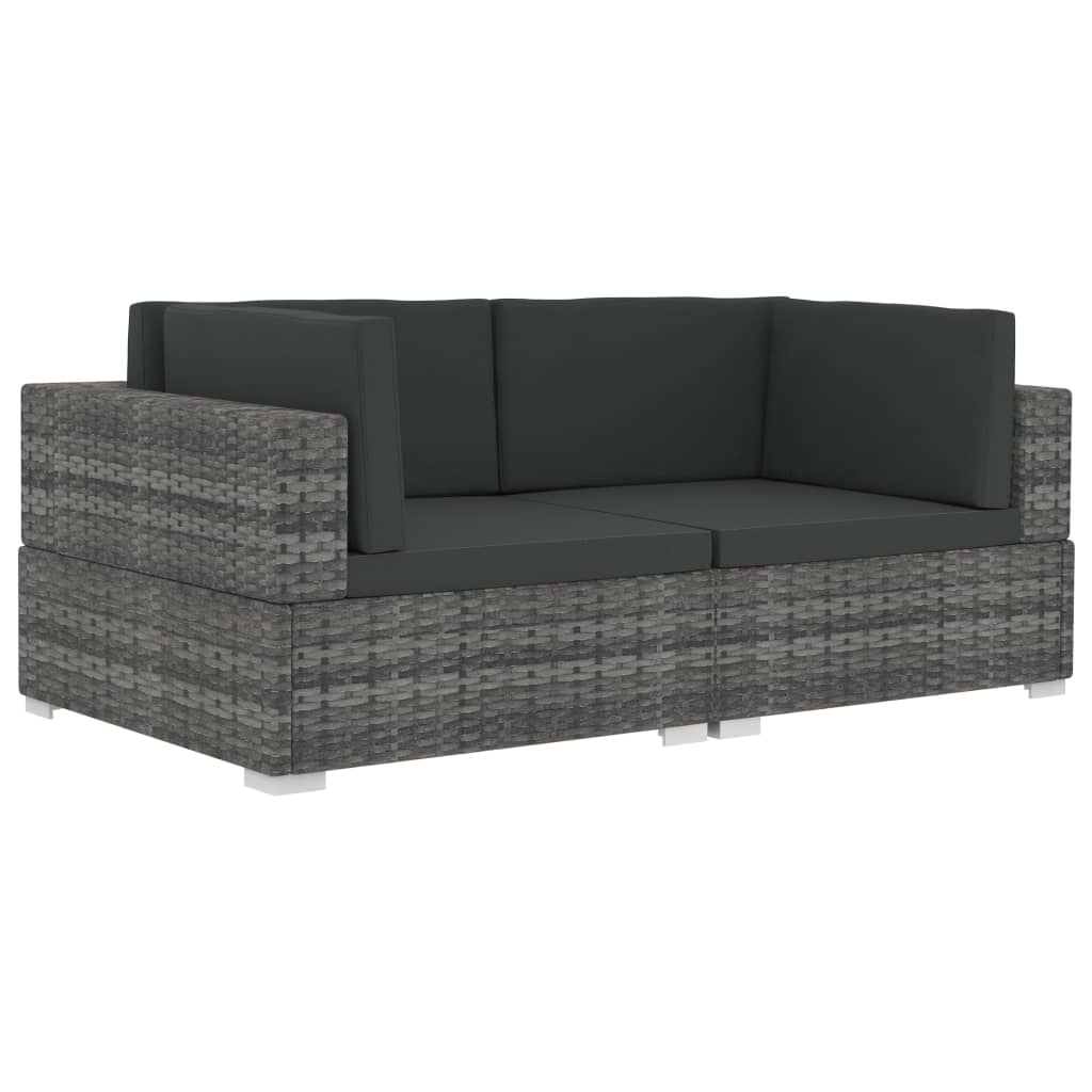 Hoekbanken 2 st met kussens poly rattan grijs is nu te koop bij PeponiXL, paradijselijk wonen!