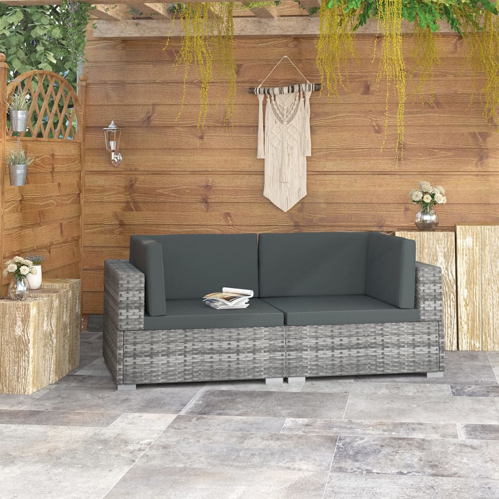 Hoekbanken 2 st met kussens poly rattan grijs is nu te koop bij PeponiXL, paradijselijk wonen!
