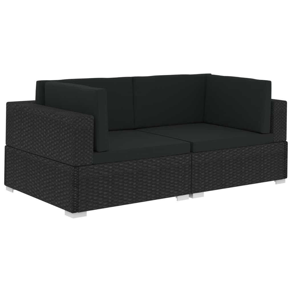 Hoekbanken 2 st met kussens poly rattan zwart is nu te koop bij PeponiXL, paradijselijk wonen!