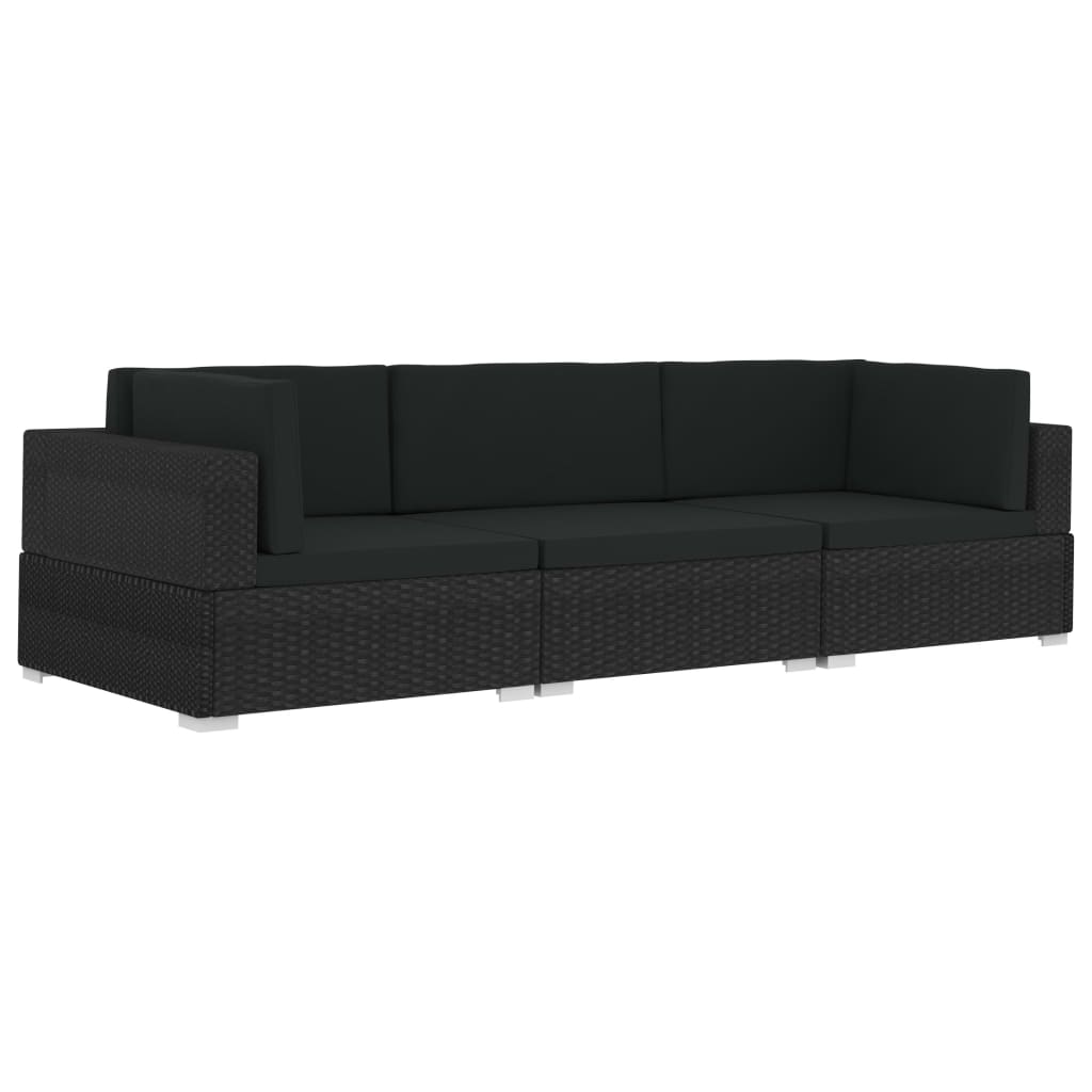 3-delige Loungeset met kussens poly rattan zwart is nu te koop bij PeponiXL, paradijselijk wonen!