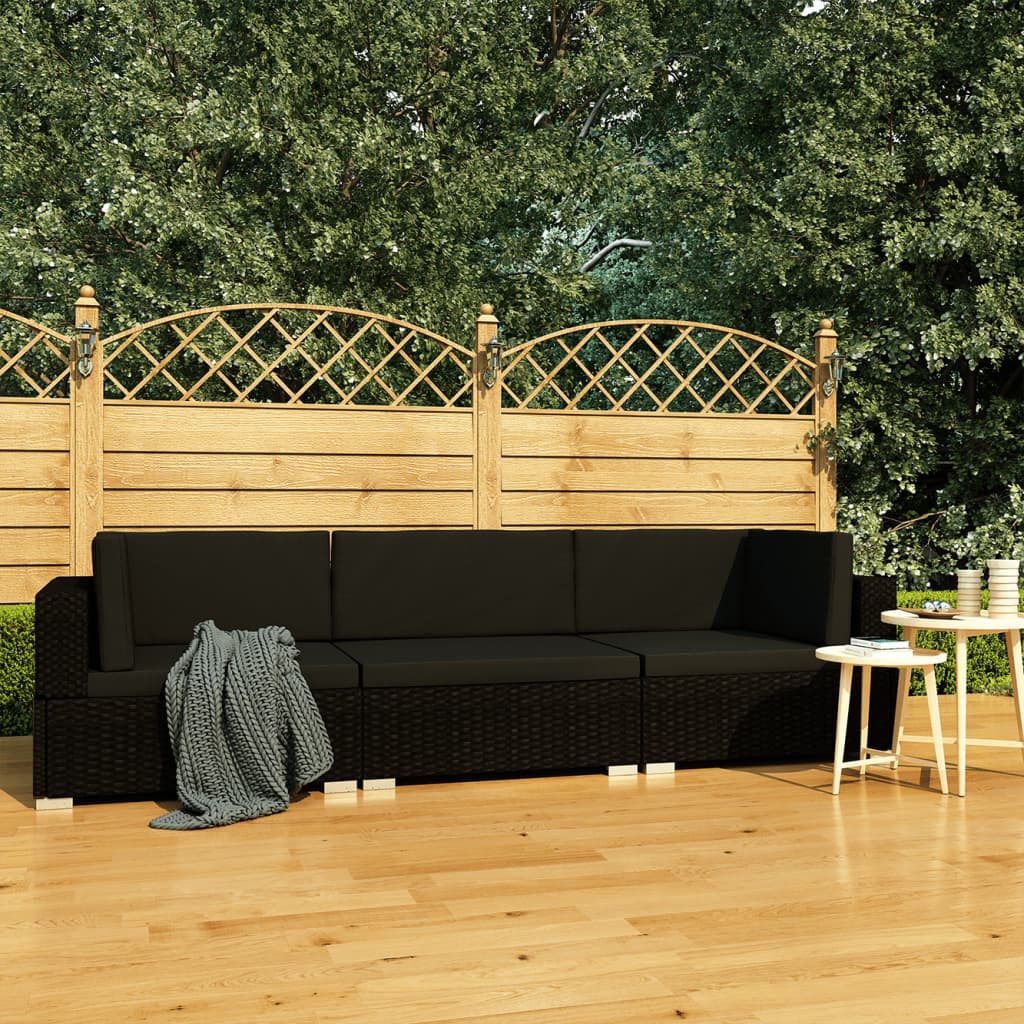 3-delige Loungeset met kussens poly rattan zwart is nu te koop bij PeponiXL, paradijselijk wonen!