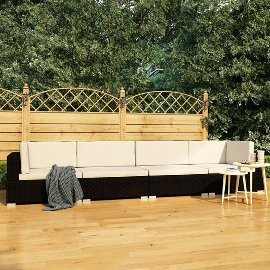 4-delige Loungeset met kussens poly rattan zwart is nu te koop bij PeponiXL, paradijselijk wonen!