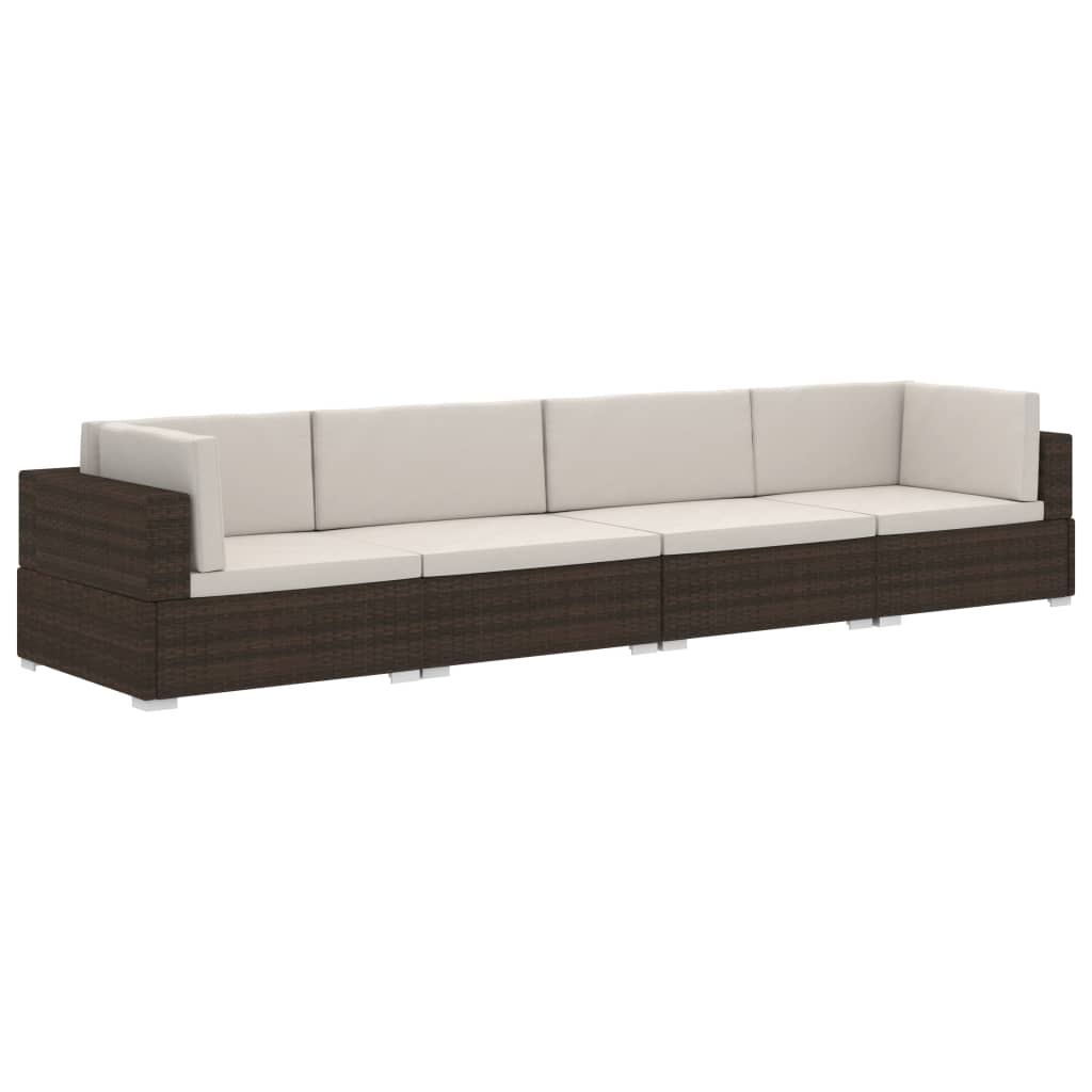 4-delige Loungeset met kussens poly rattan bruin is nu te koop bij PeponiXL, paradijselijk wonen!