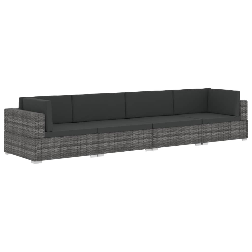 4-delige Loungeset met kussens poly rattan grijs is nu te koop bij PeponiXL, paradijselijk wonen!