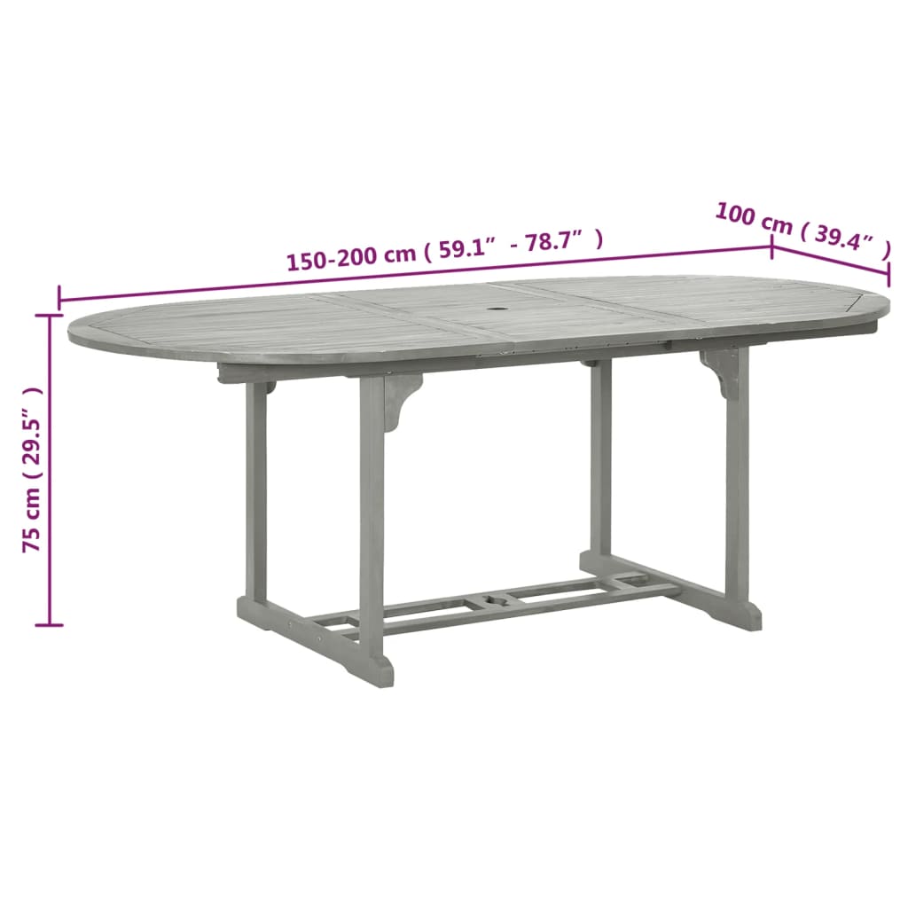 Tuintafel 200x100x75 cm massief acaciahout grijs is nu te koop bij PeponiXL, paradijselijk wonen!