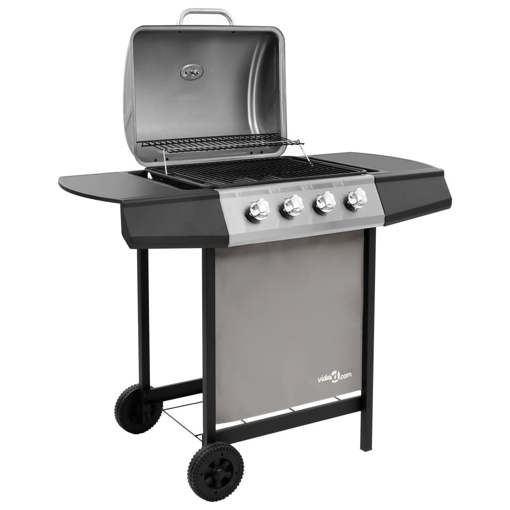 Gasbarbecue met 4 branders zwart en zilverkleurig is nu te koop bij PeponiXL, paradijselijk wonen!