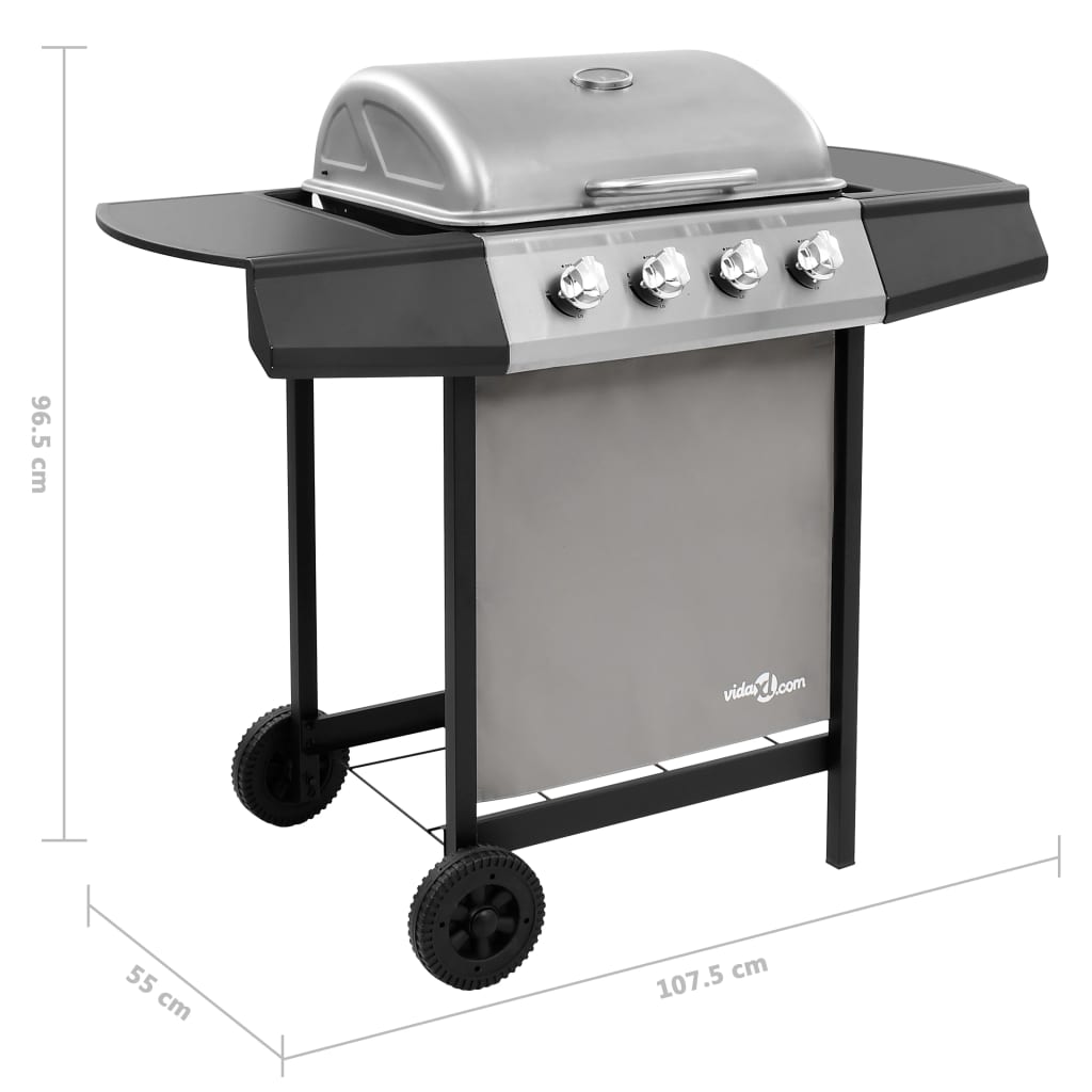 Gasbarbecue met 4 branders zwart en zilverkleurig is nu te koop bij PeponiXL, paradijselijk wonen!
