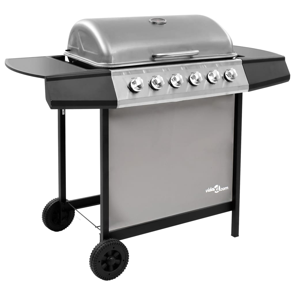 Gasbarbecue met 6 branders zwart en zilverkleurig is nu te koop bij PeponiXL, paradijselijk wonen!