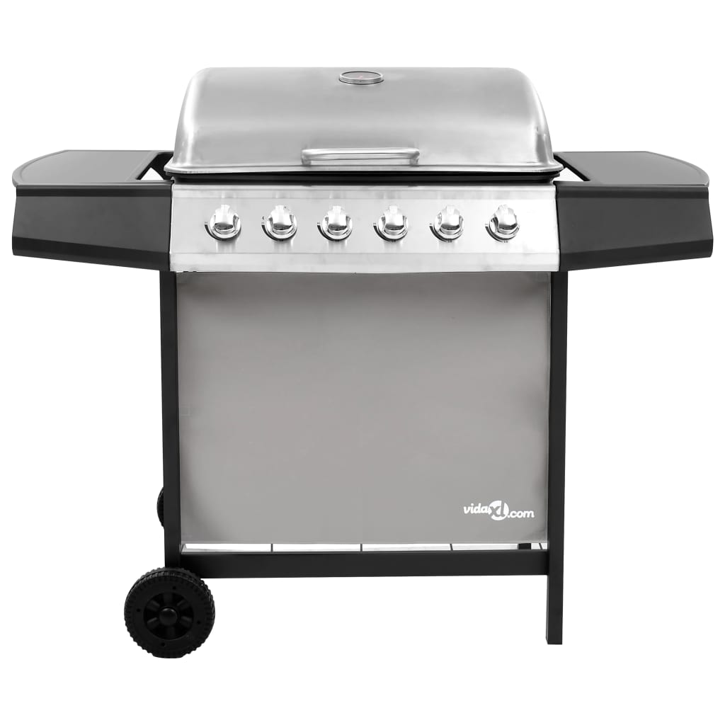 Gasbarbecue met 6 branders zwart en zilverkleurig is nu te koop bij PeponiXL, paradijselijk wonen!