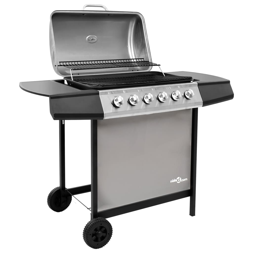 Gasbarbecue met 6 branders zwart en zilverkleurig is nu te koop bij PeponiXL, paradijselijk wonen!