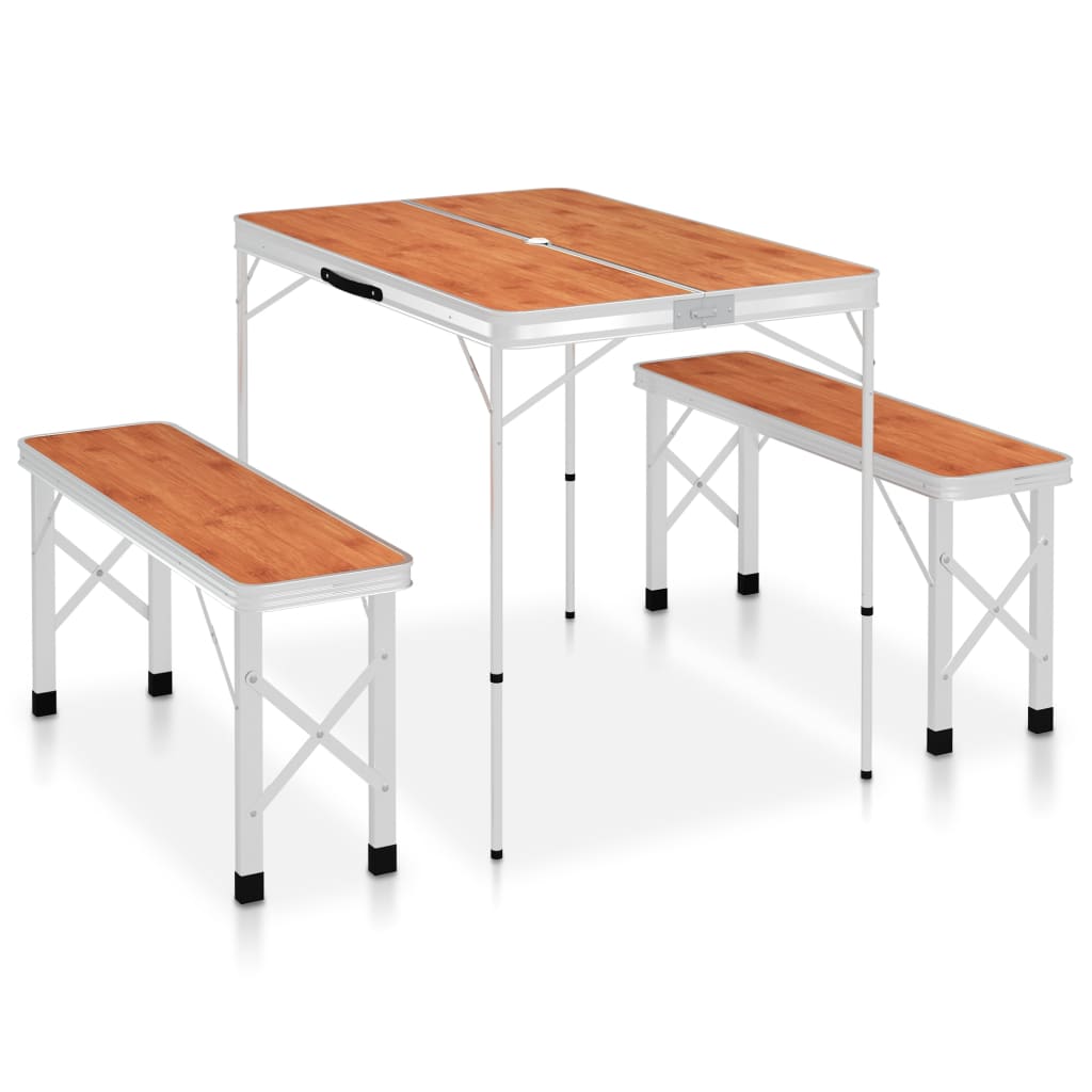 Campingtafel inklapbaar met 2 banken aluminium bruin is nu te koop bij PeponiXL, paradijselijk wonen!