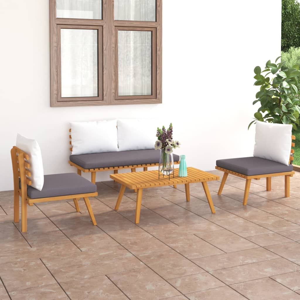 4-delige Loungeset met kussens massief acaciahout is nu te koop bij PeponiXL, paradijselijk wonen!