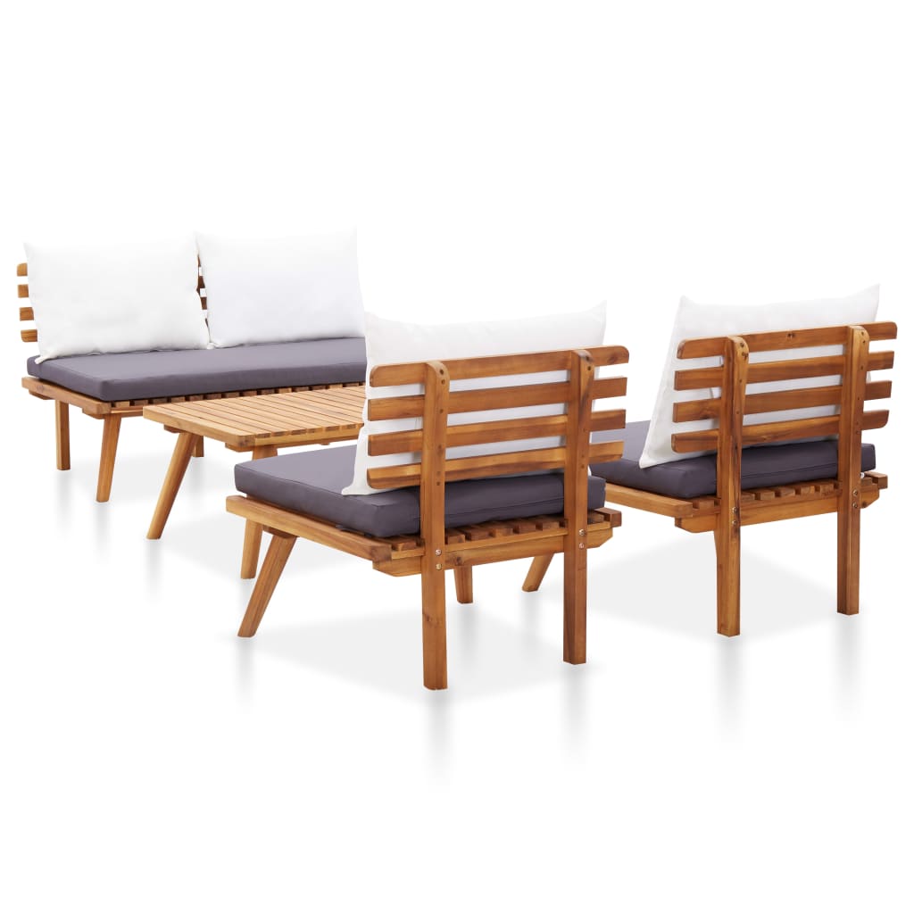 4-delige Loungeset met kussens massief acaciahout is nu te koop bij PeponiXL, paradijselijk wonen!