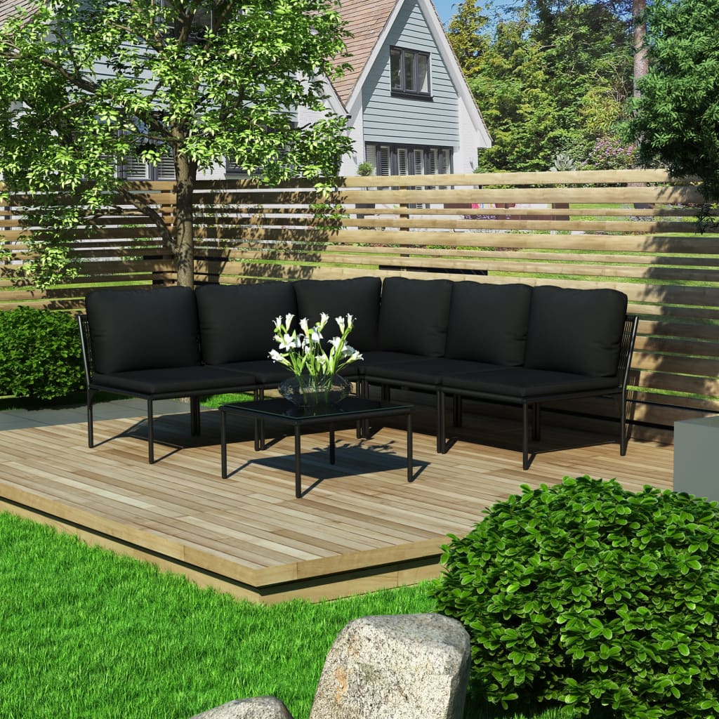 6-delige Loungeset met kussens PVC zwart is nu te koop bij PeponiXL, paradijselijk wonen!