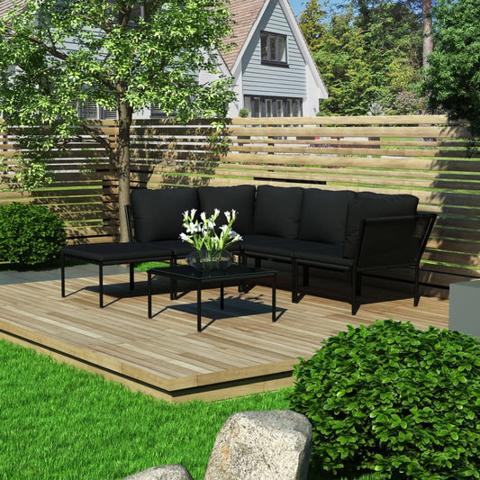 6-delige Loungeset met kussens PVC zwart is nu te koop bij PeponiXL, paradijselijk wonen!